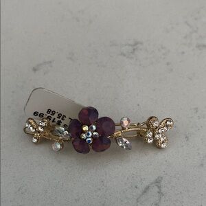 Elegant Purple and Gold beaded Floral Hair Barrette NWT